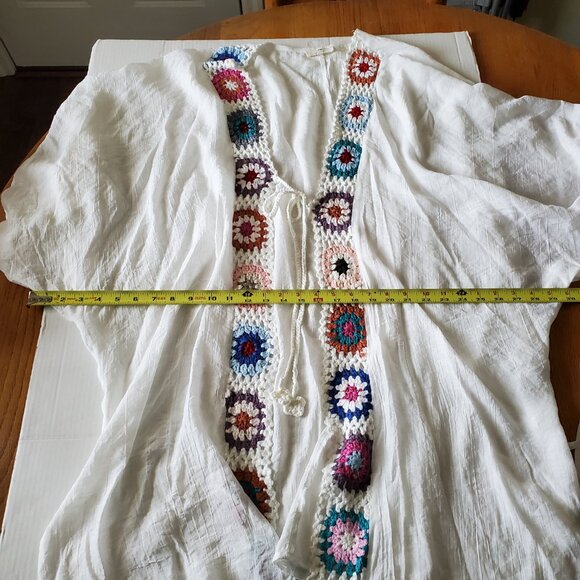 Entro Anthropologie White Medium Colorful Crochet Flowers Floral Cardigan XL - Picture 10 of 15